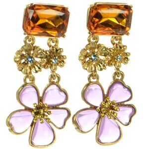 Oscar de la Renta Resin & Crystal Flower Drop Earrings